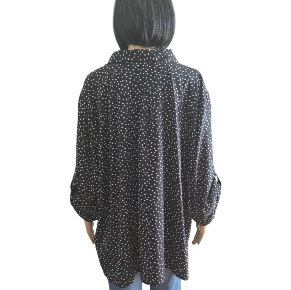 Claire France Black With White Dot Button Shirt With Ajustable Sleeve, Size 24 - Picture 5 of 13
